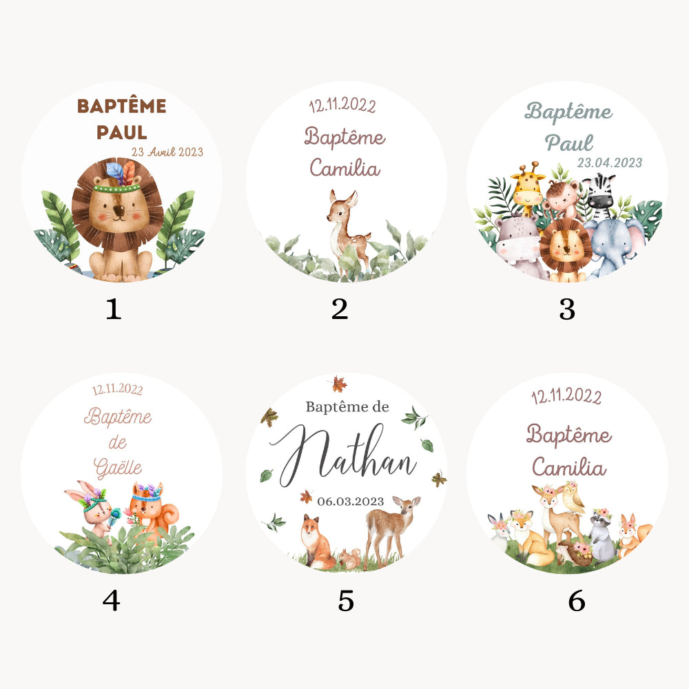 Bougies personnalisées Baptême thème Animaux