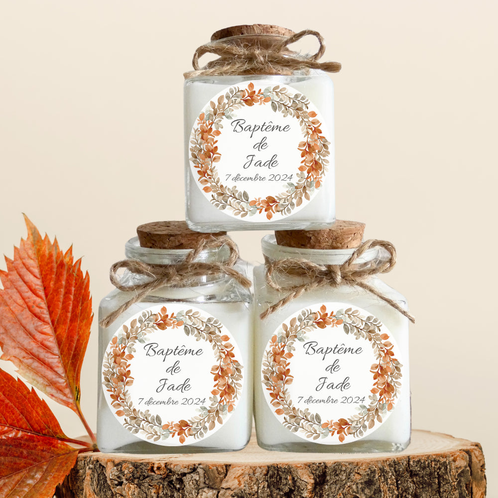Bougies personnalisées baptême d'automne