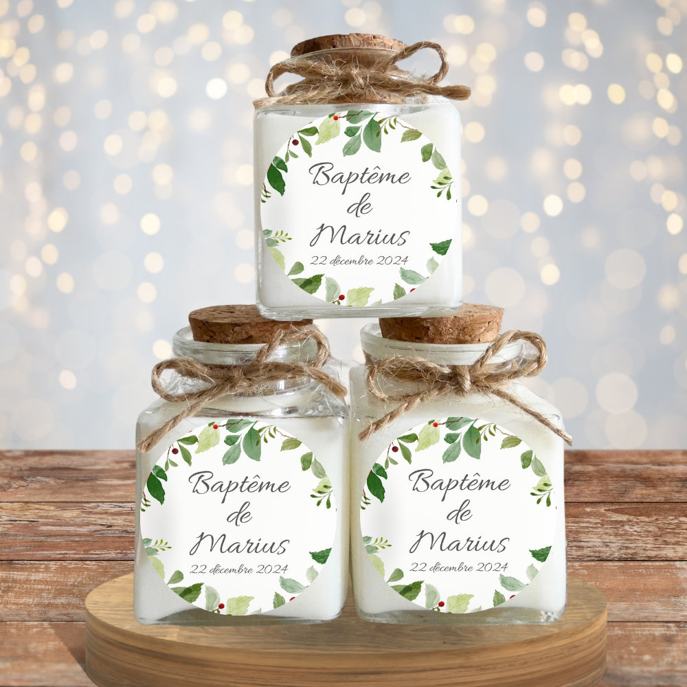 Bougies personnalisées baptême d'hiver