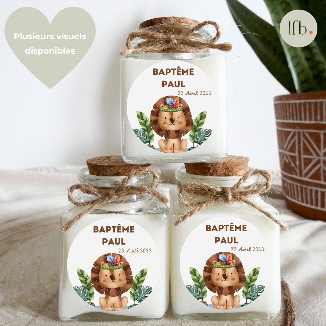 Bougies personnalisées Baptême thème Animaux