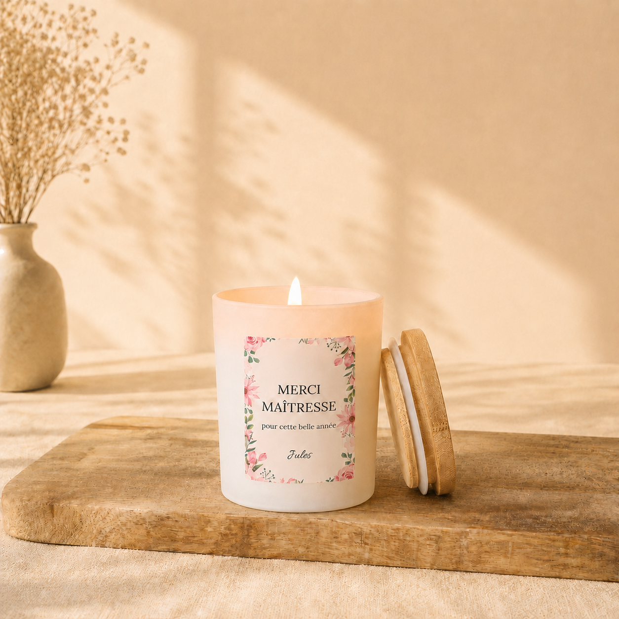 Bougie personnalisée maîtresse, maître, ATSEM – Cadeau de fin d’année scolaire