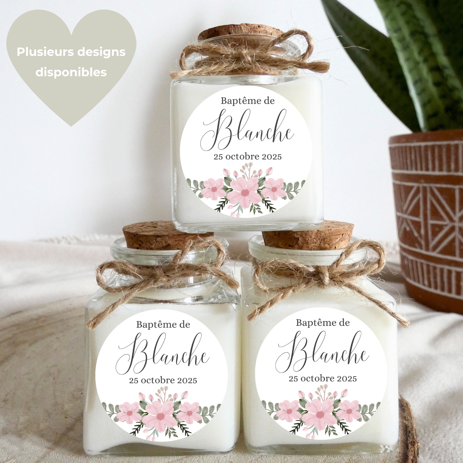 Bougie 50ml Baptême thème Fleuri