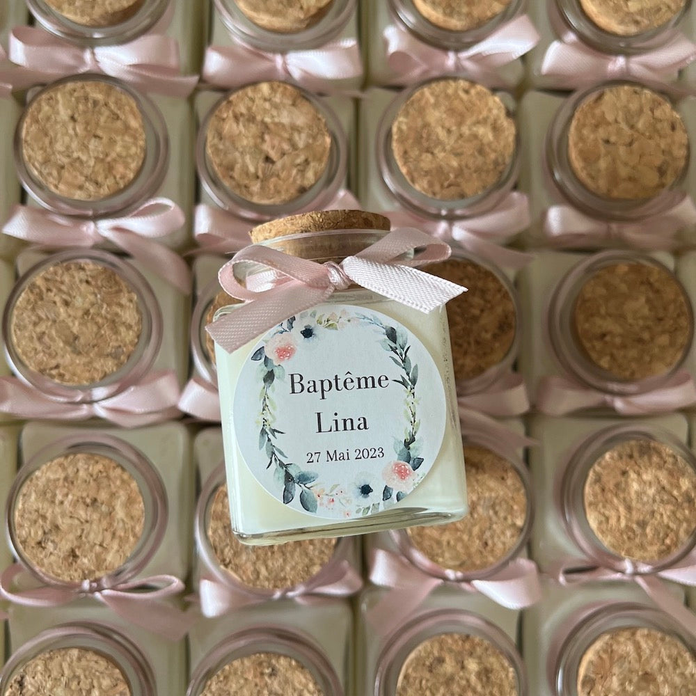 bougies personnalisées baptême fleuri